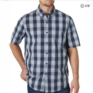 1901 Men's Trim Fit Blue Plaid Short Sleeve Button Front Shirt Size Large